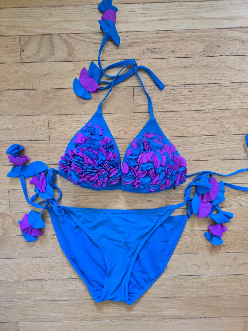 Retro Blue And Purple String Bikini Set